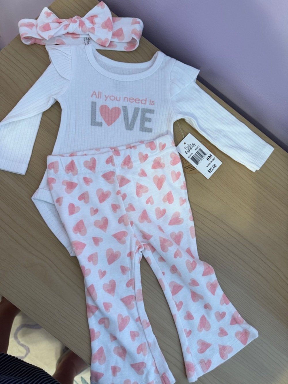 Baby Essentials White and Pink 4-Piece Set - 6M